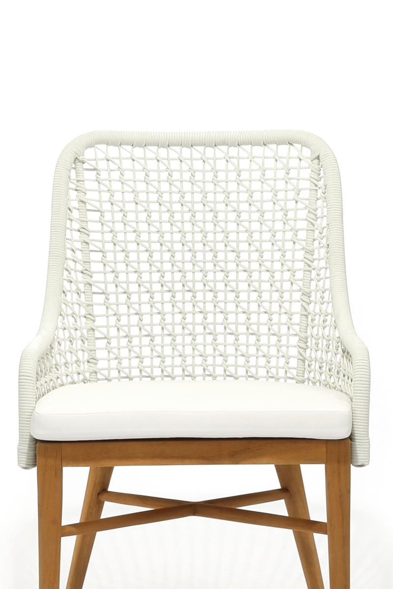 Al Fresco chair with a woven rope back and teak frame