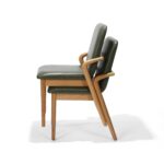 Gramercy Side Chairs stacked, oak frame with FQ-1851 Vintage Fern Green upholstery, side view