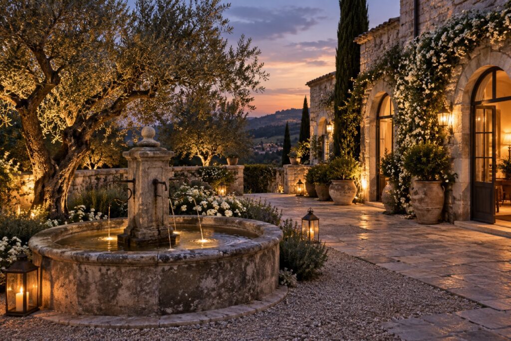 Twilight courtyard – DesignForm poly-molded outdoor chairs