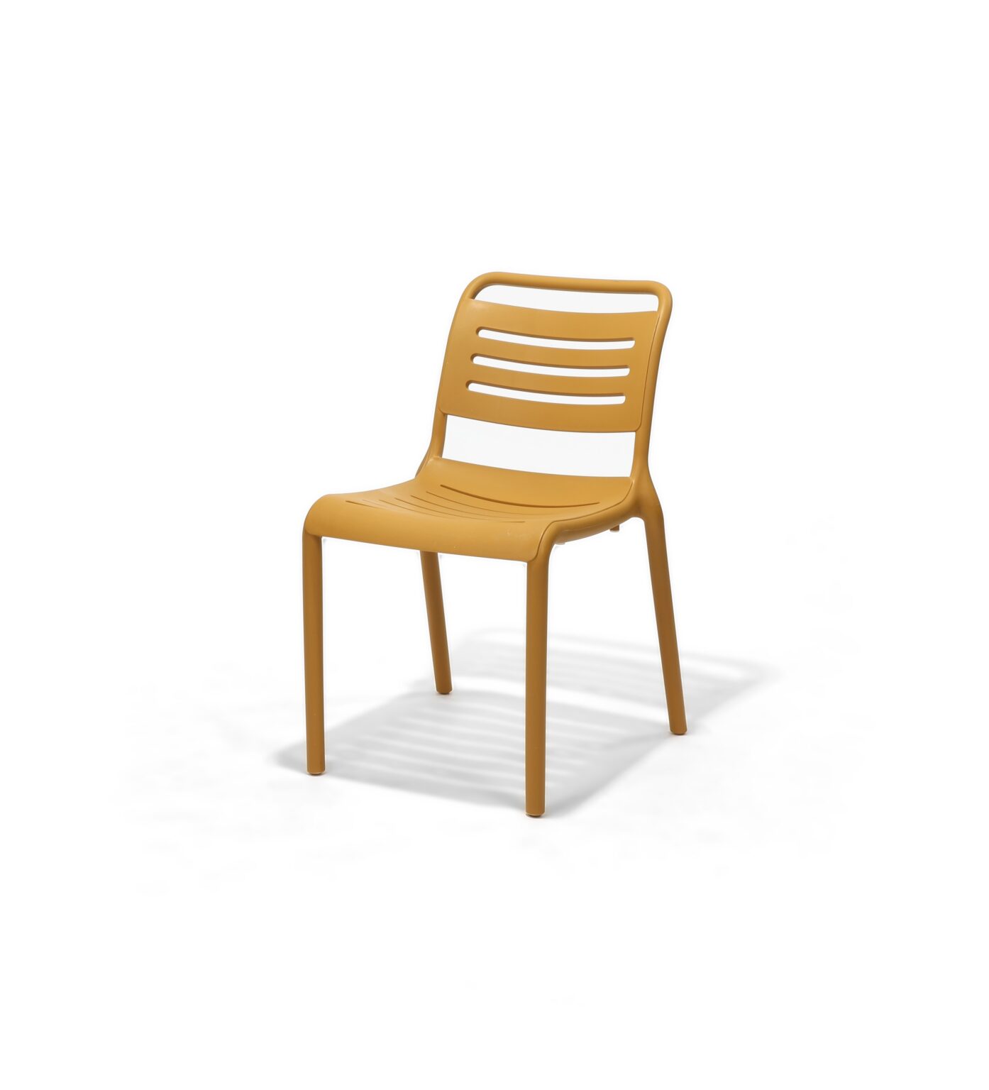Cala Chair in Mustard, three quarter view – poly-molded outdoor chair