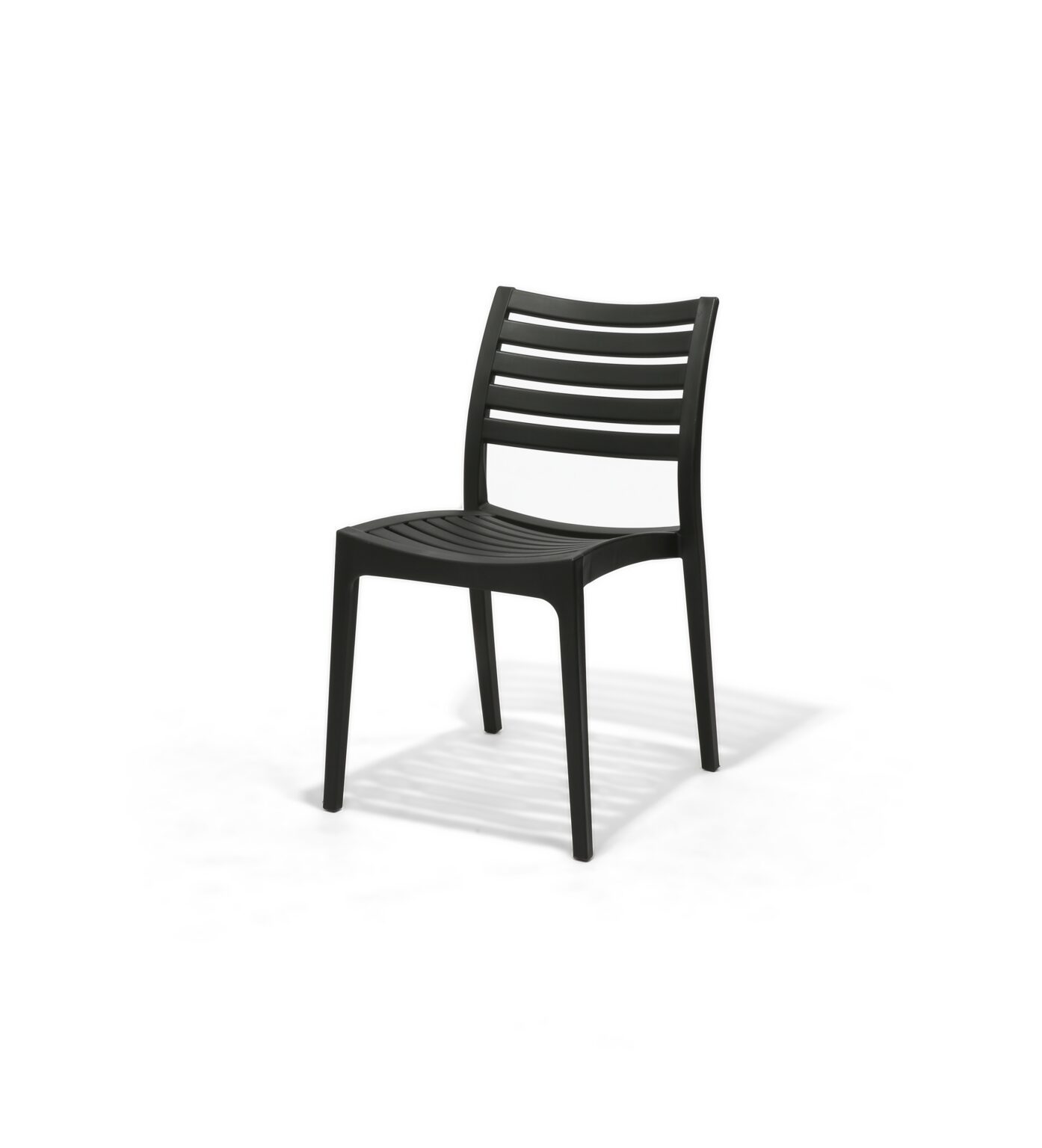 Menton Chair in Black, three quarter view – poly-molded outdoor chair