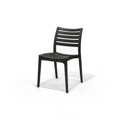 Menton Chair in Black, three quarter view – poly-molded outdoor chair