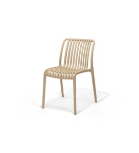 Ribbon Chair in Dune, three quarter view – poly-molded outdoor chair