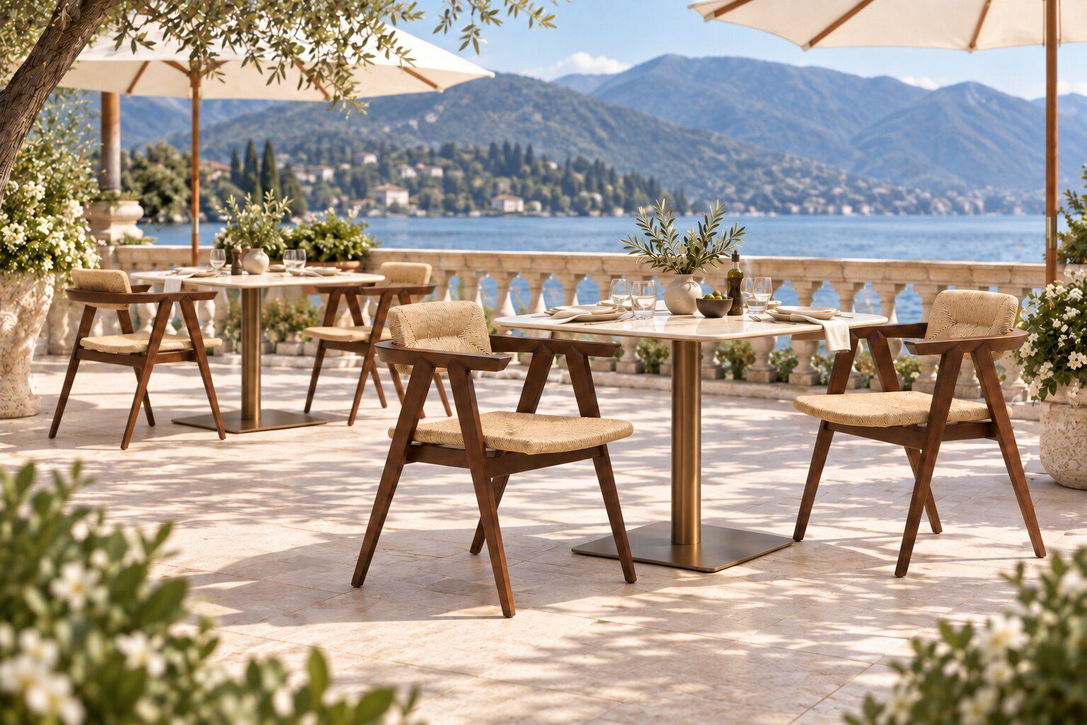 Cirella chairs on a lakeside terrace
