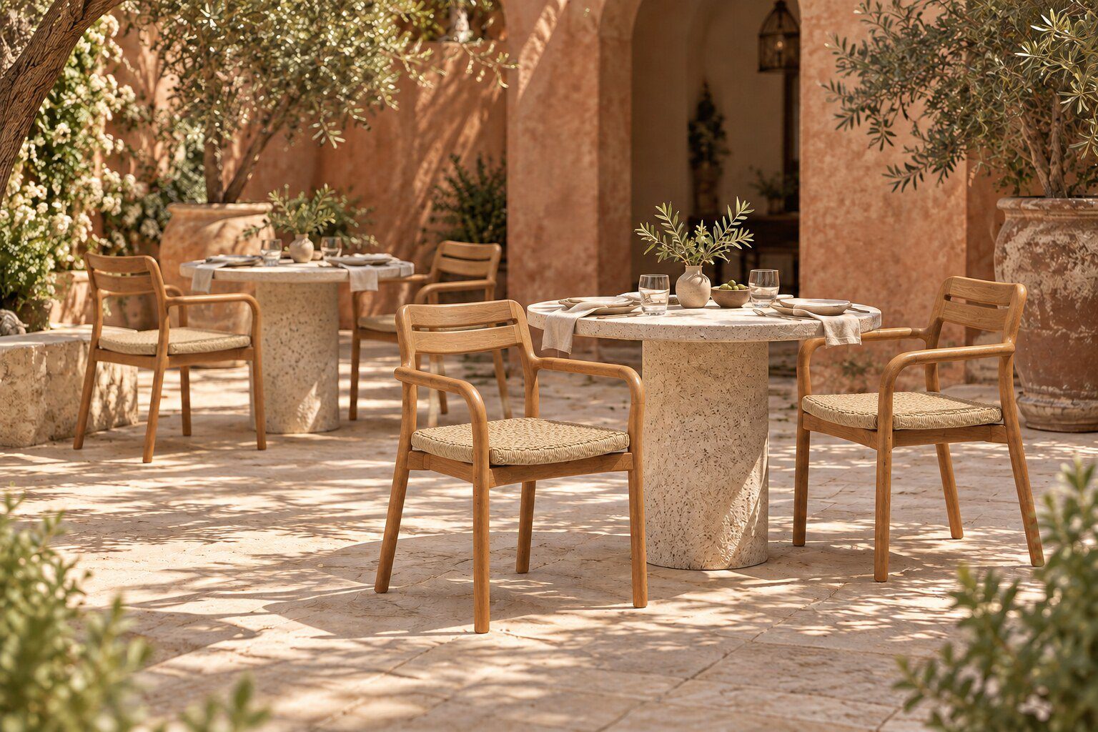 Villamare armchairs in a sunlit courtyard
