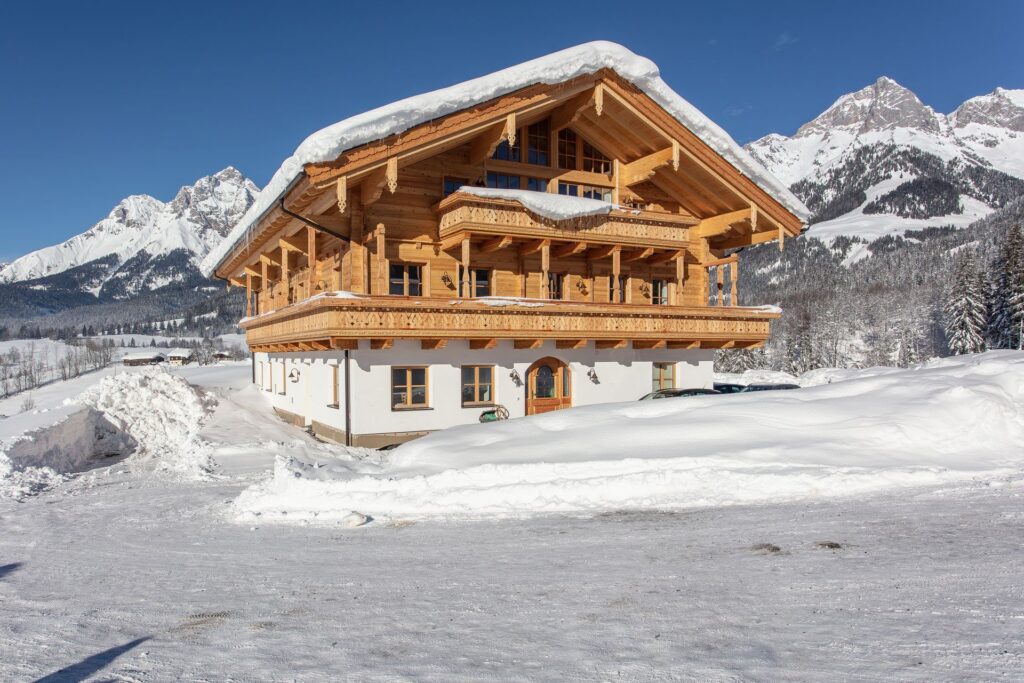 Timber chalet in the snow