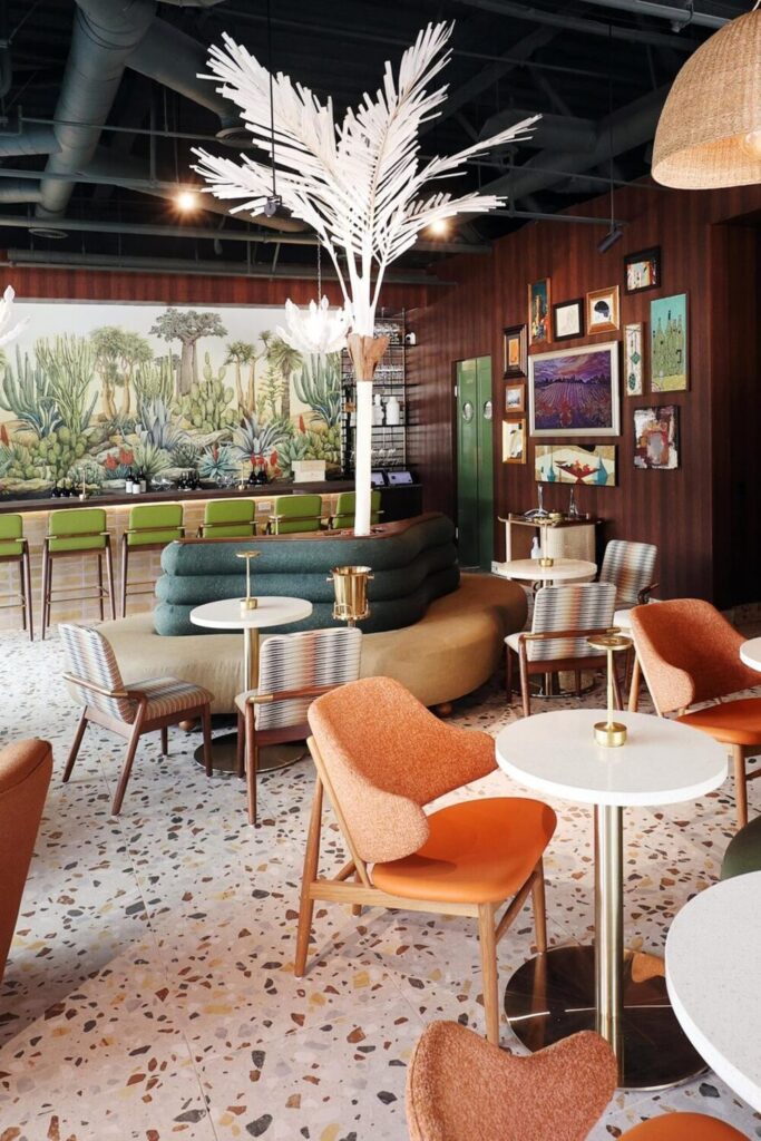 Canopy Wine Lounge in Palm Springs with Designform lounge chairs and Gramercy bar stools