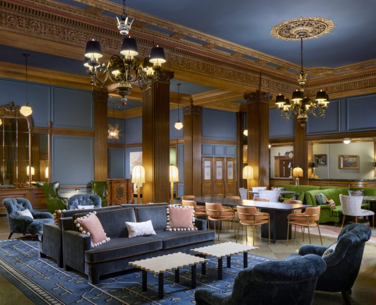 Marcus Whitman Hotel lobby lounge in Walla Walla, WA with Designform Luna chairs