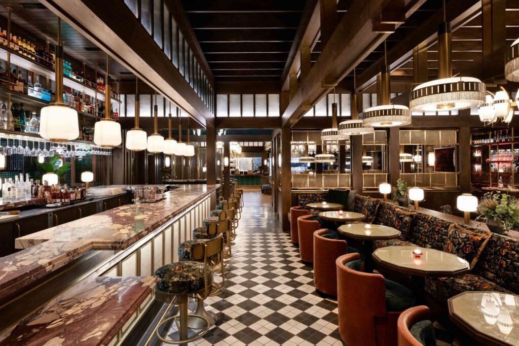 Pyro restaurant bar in Phoenix with Designform Laverno bolt-down bar stools
