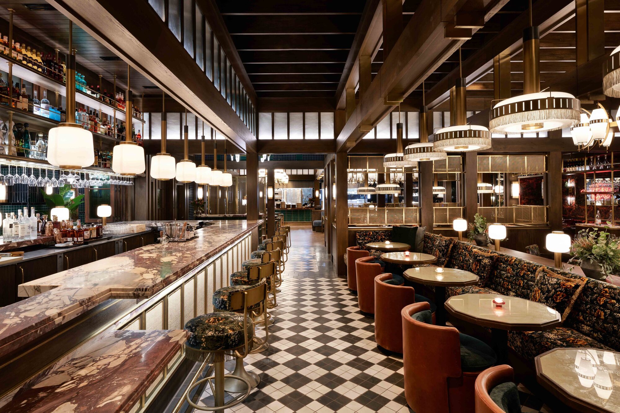 Pyro restaurant bar in Phoenix with Designform Laverno bolt-down bar stools