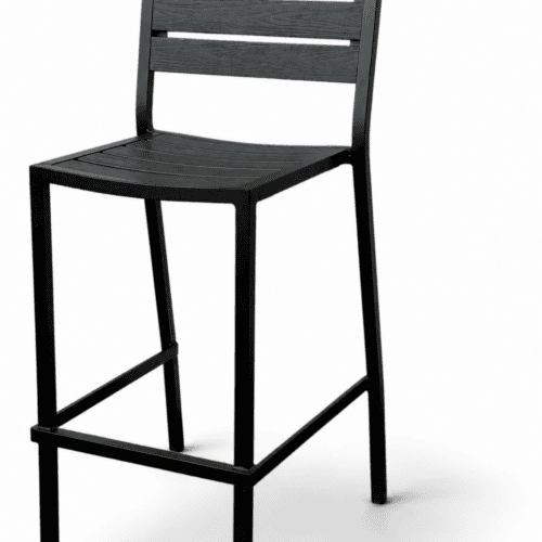 Cardiff Bar Stool, black frame with black slats, commercial outdoor bar stool
