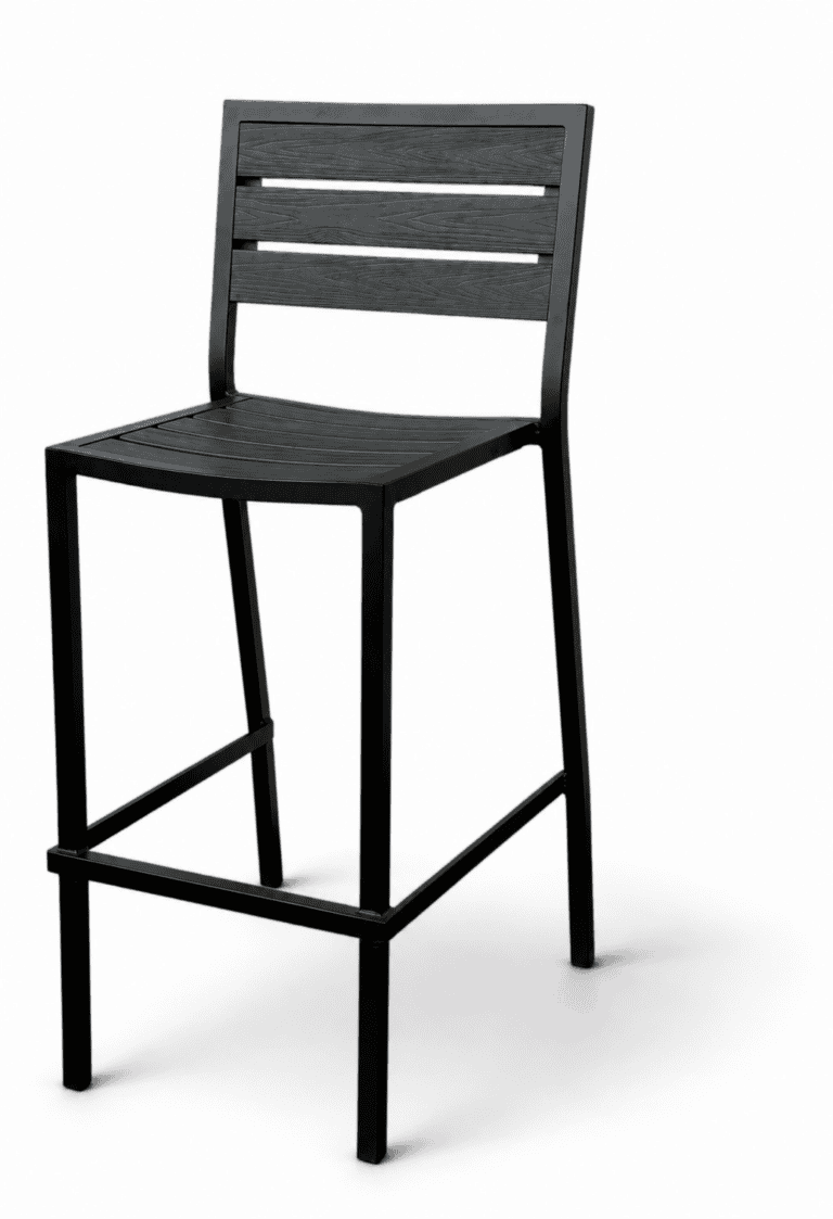 Cardiff Bar Stool, black frame with black slats, commercial outdoor bar stool
