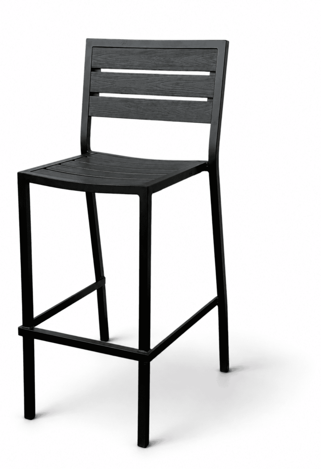 Cardiff Bar Stool, black frame with black slats, commercial outdoor bar stool