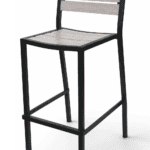 Carmel Bar Stool, black frame with grey-brown aluminum slats, commercial outdoor bar stool