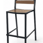 Carmel Bar Stool, black frame with pecan aluminum slats
