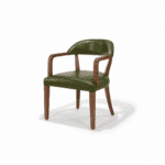 Bowery Chair front three-quarter view, walnut frame with Basil premium leather