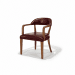 Bowery Chair front three-quarter view, walnut frame with Cabernet premium leather