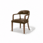 Bowery Chair front three-quarter view, walnut frame with Distressed Hickory premium leather