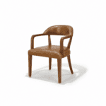 Bowery Chair front three-quarter view, walnut frame with Distressed Whiskey premium leather
