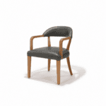 Bowery Chair front three-quarter view, oak frame with Steel Gray premium leather
