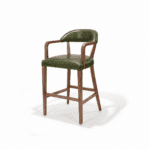 Bowery Stool front three-quarter view, walnut frame with Basil premium leather