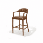 Bowery Stool front three-quarter view, walnut frame with Distressed Bourbon premium leather