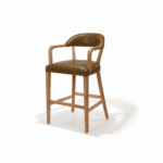 Bowery Stool front three-quarter view, oak frame with Distressed Hickory premium leather