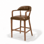 Bowery Stool front three-quarter view, walnut frame with Distressed Hickory premium leather