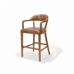Bowery Stool front three-quarter view, walnut frame with Distressed Whiskey premium leather