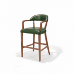 Bowery Stool front three-quarter view, walnut frame with Emerald premium leather