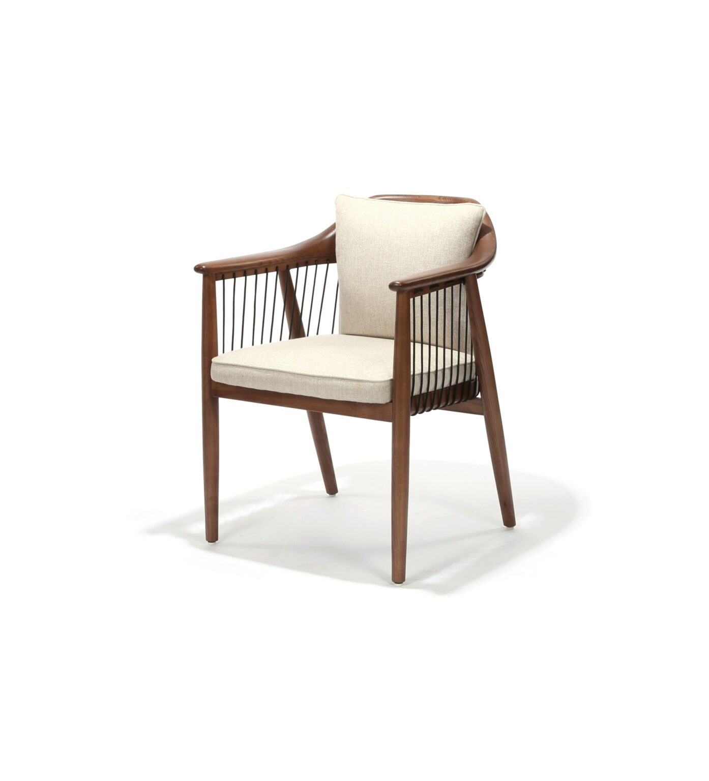 Esmie Chair, Walnut Frame with Cream Upholstery, Front Three-Quarter view