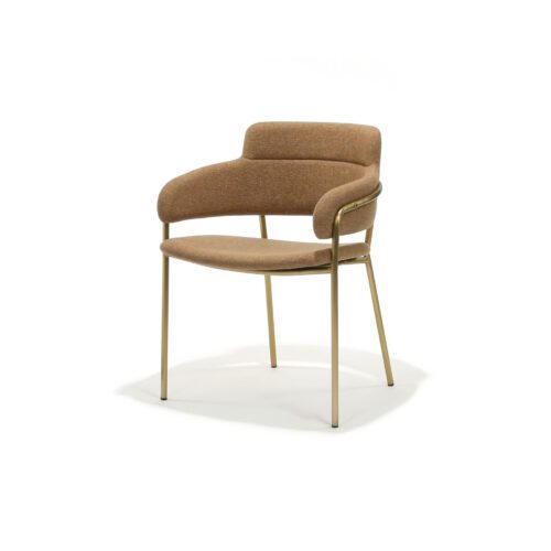Luna Chair, gold steel frame with upholstered seat and back