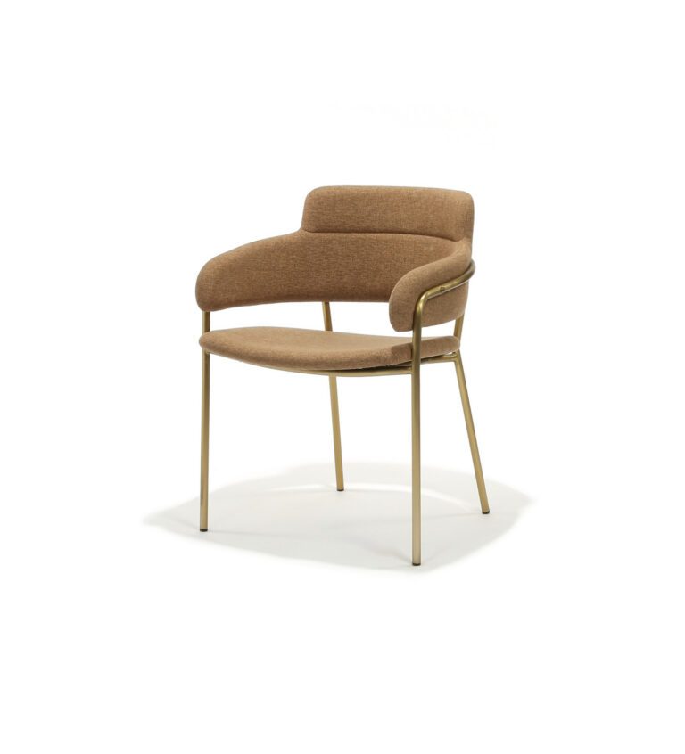 Luna Chair, gold steel frame with upholstered seat and back