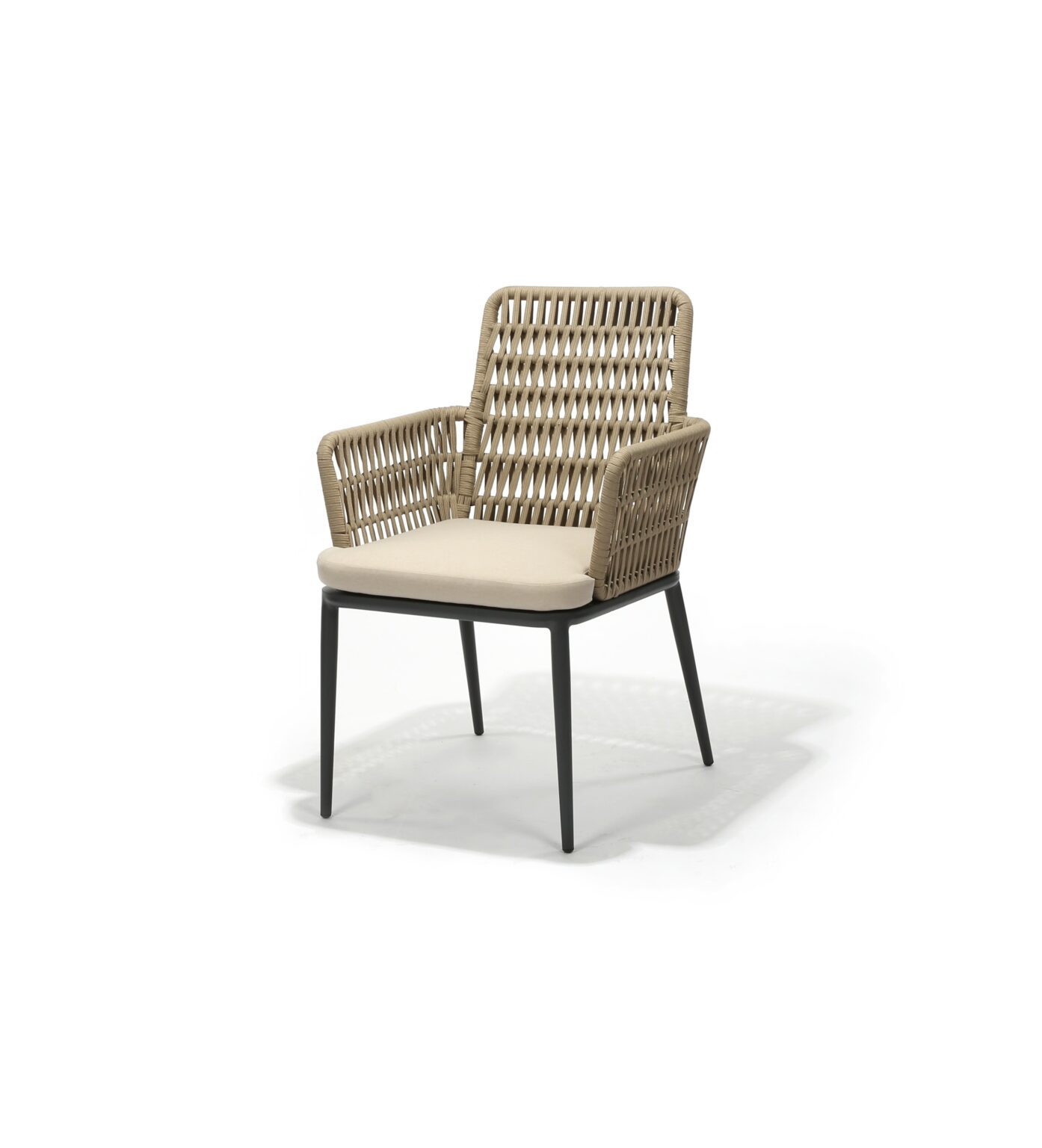 Montecito Chair, Taupe Woven Rope with Charcoal Frame, Front Three-Quarter view