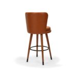 Statton Bar Stool, Walnut Stained Ash with Caramel Faux Leather, Back Three-Quarter view