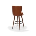 Statton Bar Stool, Walnut Stained Ash with Caramel Faux Leather, Back Three-Quarter view
