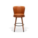 Statton Bar Stool, Walnut Stained Ash with Caramel Faux Leather, Front view