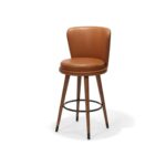 Statton Bar Stool, Walnut Stained Ash with Caramel Faux Leather, Front Three-Quarter view