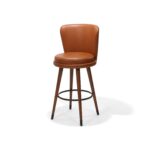 Statton Bar Stool, Walnut Stained Ash with Caramel Faux Leather, Front Three-Quarter view