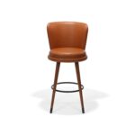 Statton Bar Stool, Walnut Stained Ash with Caramel Faux Leather, Front view