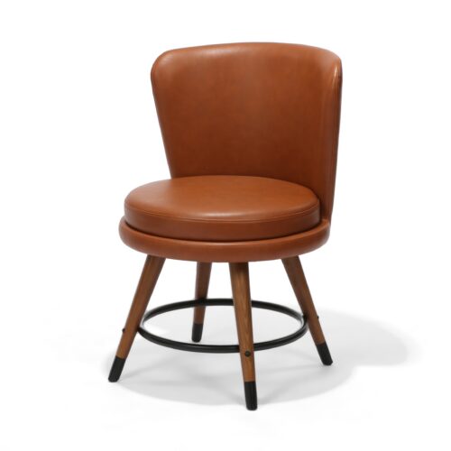 Statton Chair, Walnut Stained Ash with Caramel Faux Leather, Front Three-Quarter view