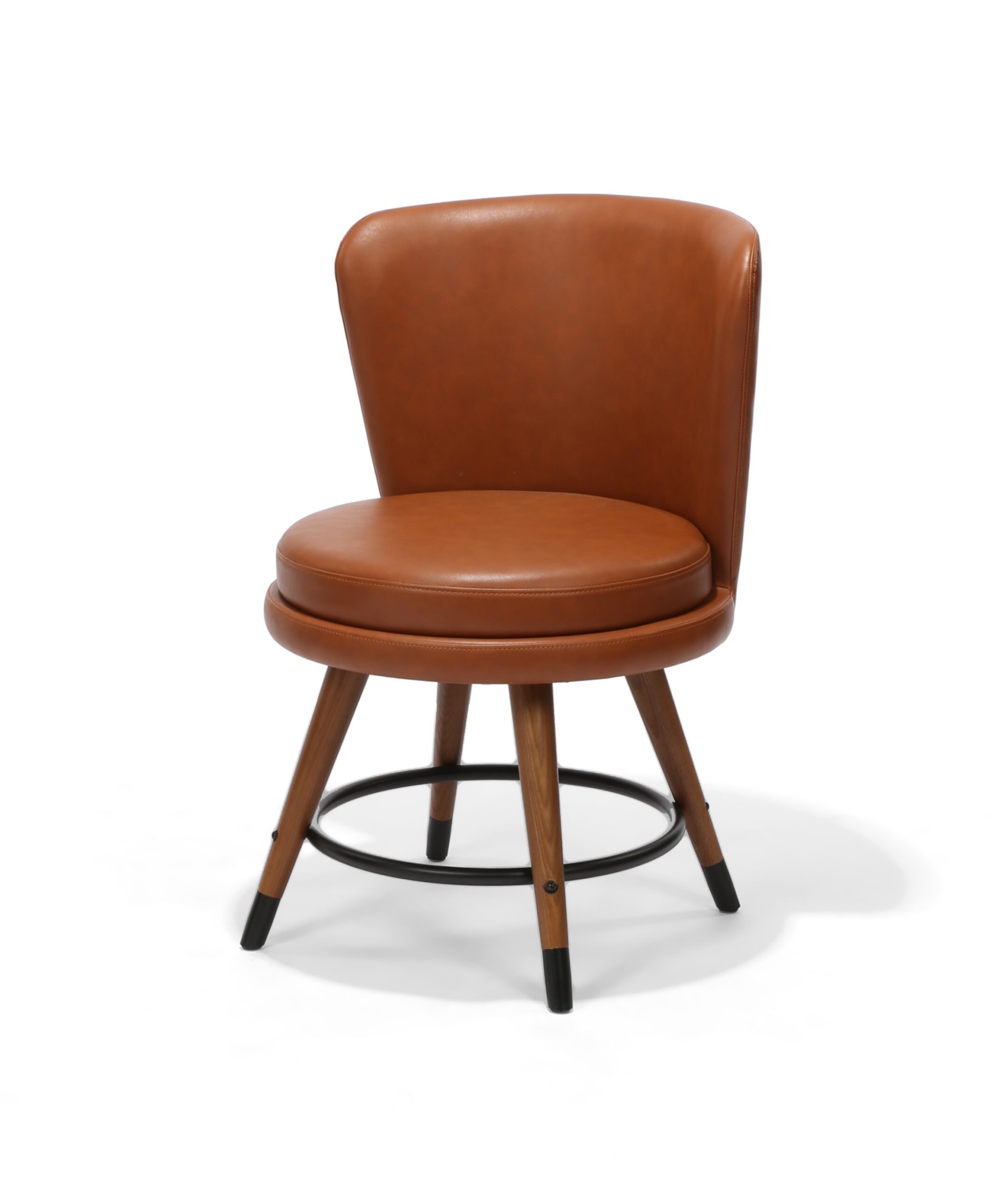 Statton Chair, Walnut Stained Ash with Caramel Faux Leather, Front Three-Quarter view