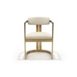 Stefano Chair, Brushed Brass Frame with Cream Upholstery, Front view
