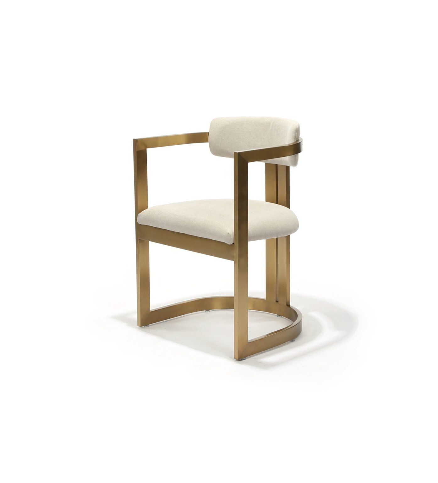 Stefano Chair, Brushed Brass Frame with Cream Upholstery, Front Three-Quarter view