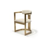 Stefano Chair, Brushed Brass Frame with Cream Upholstery, Front Three-Quarter view