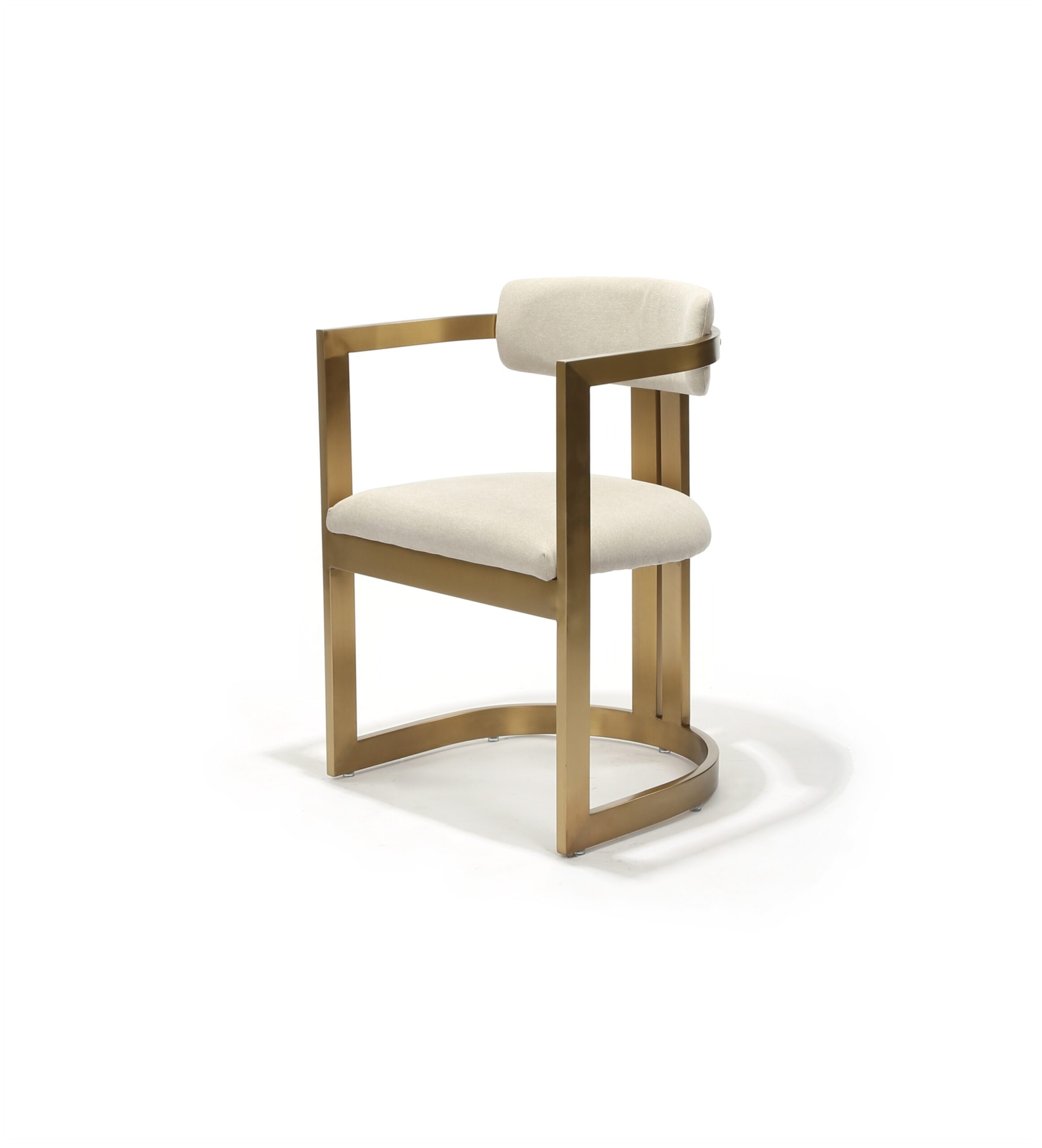 Stefano Chair, Brushed Brass Frame with Cream Upholstery, Front Three-Quarter view