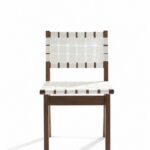 Weaver Chair front view with white woven webbing seat and back on a walnut frame